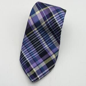 Ben Sherman Purple Plaid Hand Made 100% Silk Mens Necktie Neck Tie New Standard